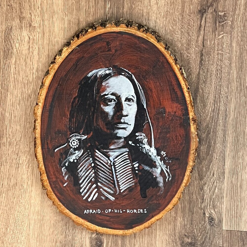 Vintage American Indian Oglala Sioux Chief VTG Wood Original Painting